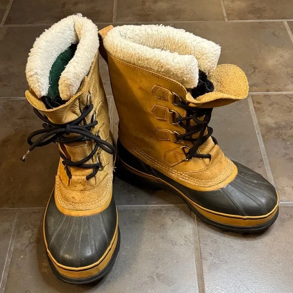 Sorel Men’s Caribou Winter Snow Boots Camel Waterproof Sherpa Cuff Size 8 - Picture 6 of 9